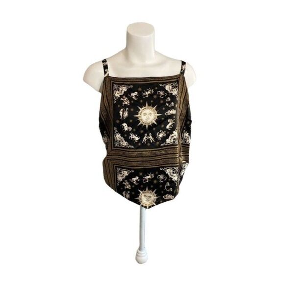 Danielle Bernstein Cami‎ Tank Top 16W 1X Black White Gold Astrology Tie-Back NEW - Picture 1 of 9